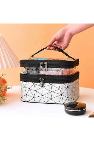 Dekohop Pu Deri İki Bölmeli Makyaj Çantası