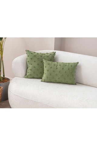 Swita Home Dekoratif Puantiye Keten Kumaşlı Kırlent Kılıfı 2'li 43x43 - 30x50 Yeşil