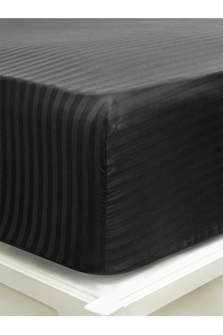 %100 Pamuk Saten Lastikli Çarşaf Takımı Çizgili Çift Kişilik