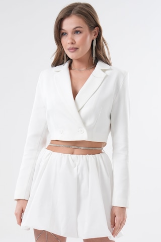 Saade Beyaz Kruvaze Crop Blazer Ceket Beyaz