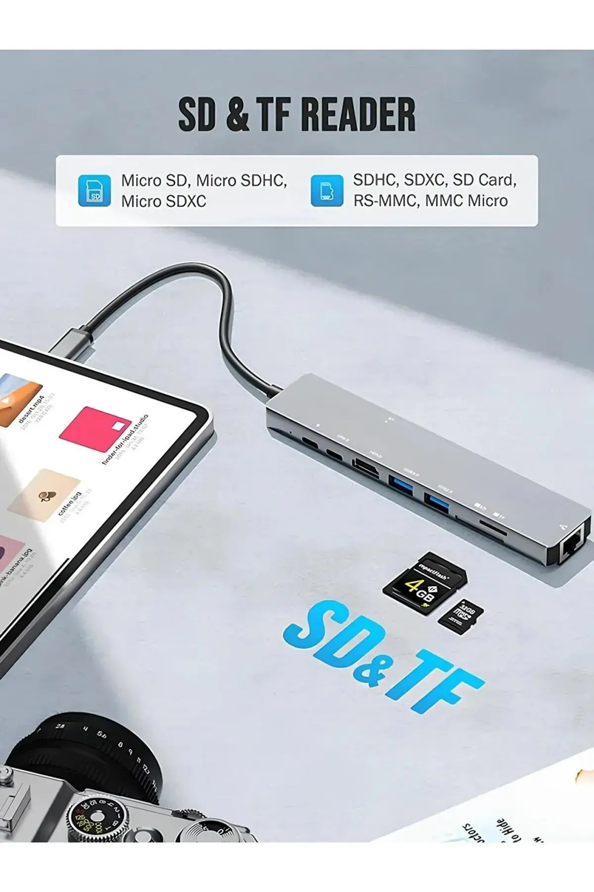 Yeni Nesil Ethernet Girişi Usb Çoklayıcı 8in1 Usb Typec Hub Port Hdmi Usb Adaptör Type-c Girişli Hub
