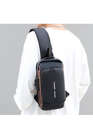 Arion USB Şarj Portlu ve Kilitli Omuz ve Göğüs Çantası Siyah Kahve