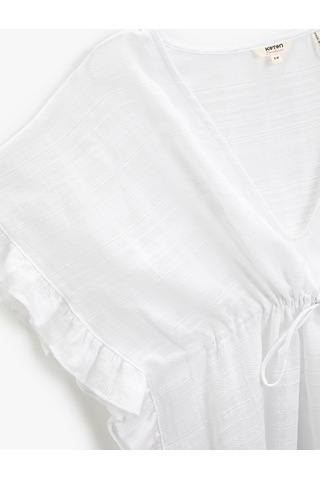 Koton Dokulu Kimono V Yaka Beli Büzgülü Kolları Fırfırlı Püskül Detaylı Beyaz 3sak90001bw 3SAK90001BW000