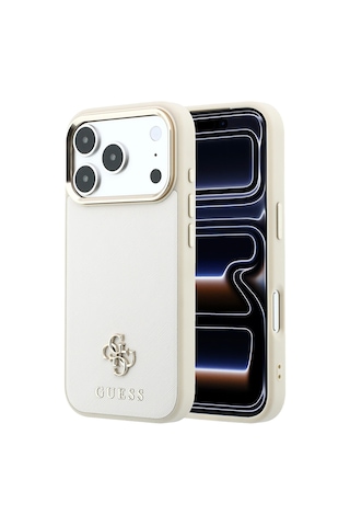 Apple iPhone Uyumlu 18 Pro Max Kılıf Guess Lisanslı M-safeli Klasik Yazı Ve 4g Logolu Pu Deri Saffiano Kapak Bej