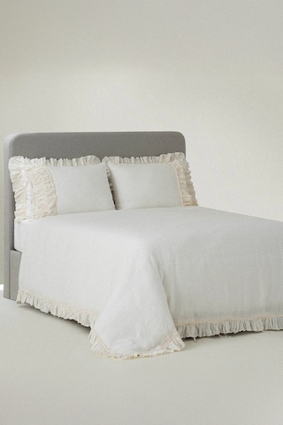 Ecocotton Miranda Krem Çift Kişilik Keten Nevresim Takımı Krem