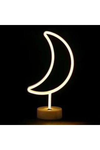 Neon Işıklı Ay Masa Gece Lambası Pil+usb Renkli