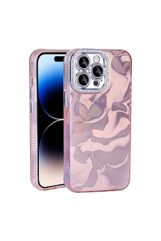 Apple Uyumlu iPhone 15 Pro Max Kılıf Airbagli Parlak Taş Detay Tasarımlı Redclick Esila Kapak - Pembe