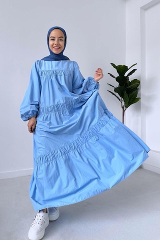 Kahijab Poplin Rahat Elbise - Mavi
