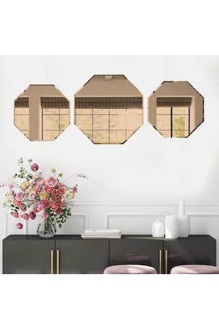 Decorıta Ayna - 3'Lü Takım Sekizgen Ayna Çok Renkli