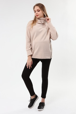 Luvmabelly Myra4283 Fermuarlı Hamile Sweatshirt -Bej
