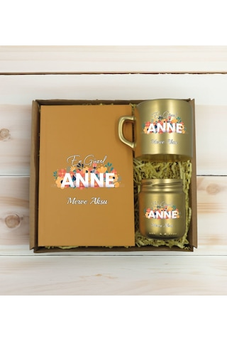 Bk Gift Kişiye Özel İsimli Dtf Anne Temalı Gold Defter & Kahve Fincanı & Mum Hediye Seti-2, Anneye Hediye, Anneler Günü Hediyesi Kobitmeyencom30766 Bk