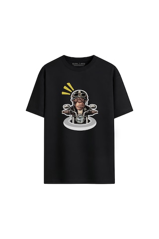 Black Nova Oversize Baskılı Unisex %100 Pamuk T-shirt Pop-up Monkey Siyah