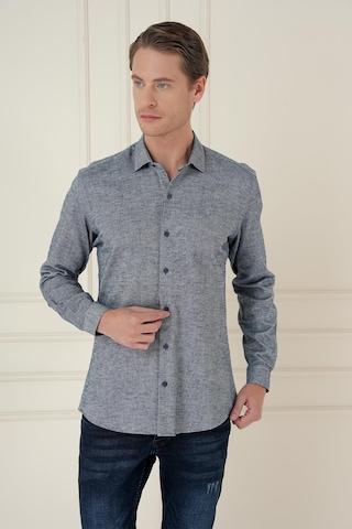 Efor Slim Fit Dokulu %100 Pamuk Lacivert Gömlek G 1584 Lacivert
