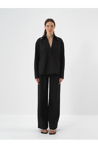 Xint Siyah Oversize Polo Yaka Bluz 751141