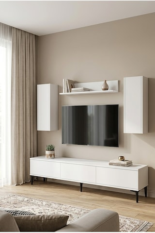 Tvr1899b - Aplos Tvr180 Tv Ünitesi Takım , Tv Sehpası Beyaz 180cm