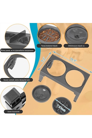Ayarlanabilir Yükseltilebilir Köpek Kedi Mama Kabı Yavaş Yeme Ve Sıçrama Önleyici Su Kabı 2 Li Set
