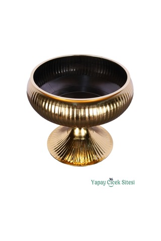 Yapay Çiçek Sitesi Metal Dekoratif Ayaklı Vazo 21 Cm Altın Altın