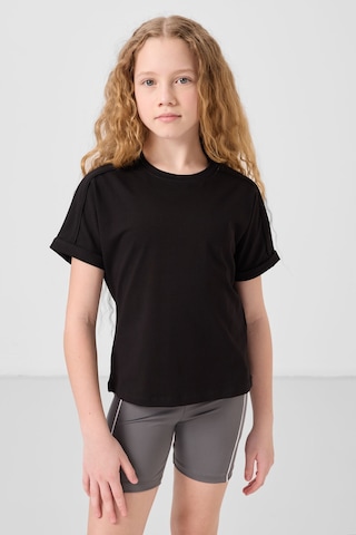 Siyah Pamuklu O Yaka Oversize Fit Basic Kız Çocuk T-shirt - 75182 Siyah