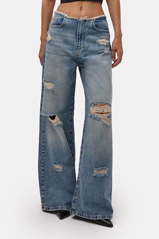 it's basic Kadın Kot Rengi 12s6-32 Straight Fit Yırtık Detaylı Tasarım Denim Jean Mavi