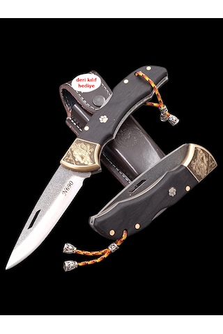 N690 Böhler Çelik Gravürlü Balçıklı Kilitli Yaylı Kamp Çakı Sınır Tanımayan Güç Outdoor N0-2 Siyah