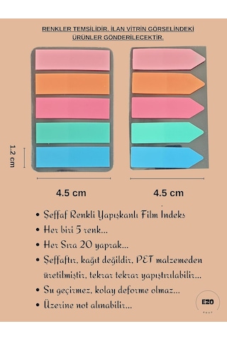 Sticky Notes Şeffaf Renkli Yapışkan Not Kağıtları Film İndeks Renk 1