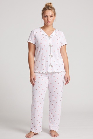 Siyah İnci Beden Fitilli Kaşkorse Örme Pijama Takım26120851 Beyaz Şeftali