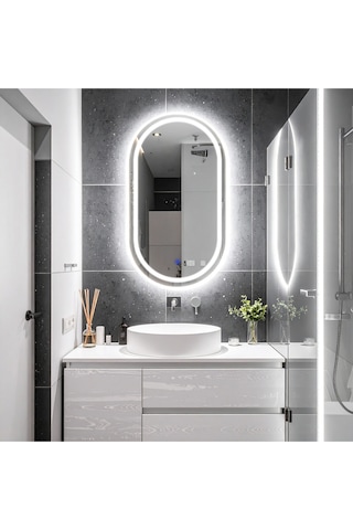 Serava Beyaz Led'li Lazer Kumlamalı Lavabo & Banyo Aynası Dokunmatik Sensörlü 90 X 50