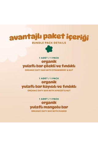 Organik Vegan Çilekli Kayısılı Ve Mangolu Yulaf Bar Atıştırmalık Paketi - 3 Adet 3 Çeşit 81 G