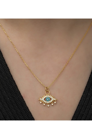 925 Ayar Gold Renk Göz Kolye Kadın Gümüş Kolye