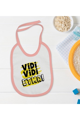 BK Kids Vidi Vidi Etma Tasarımlı Pembe Bebek Mama Önlüğü-1 Pembe