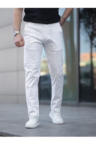 Slim Fit Chino Keten Pantolon Beyaz