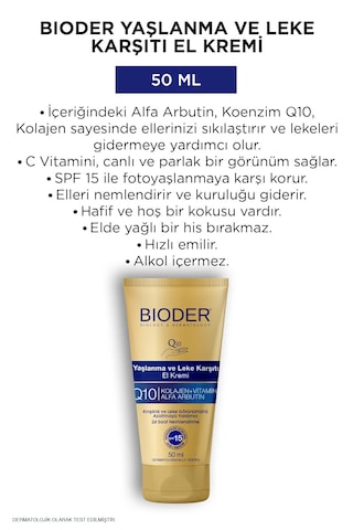 Yaşlanma Kırışıklık Ve Leke Karşıtı El Kremi 50 Ml - Kolajen Q10 Arbutin C Vitamini Spf 15 2 Li