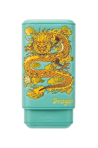 Lubinski Special Edt. Elegant Dragon Gerçek Deri Üçlü Sedirli Puro Kılıfı - Turkuaz 52 Ring Lb-511