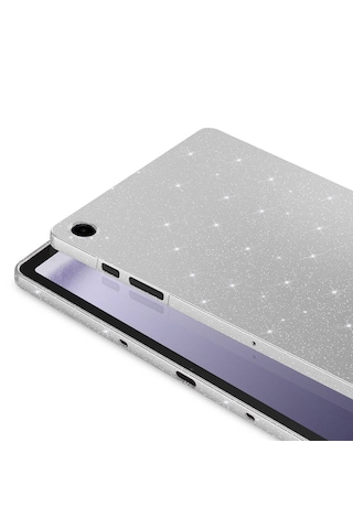 Samsung Galaxy Tab S10 Lite / S10 Fe / S9 Fe 10.9 Uyumlu Simli Parlak Koton Tablet Kılıf Standlı Koruyucu Kapak Gümüş