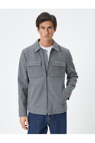 Koton Slim Fit Ceket Cep Detaylı Kırçıllı Fermuarlı Viskon Karışımlı Gri 4sam20055hw Gri