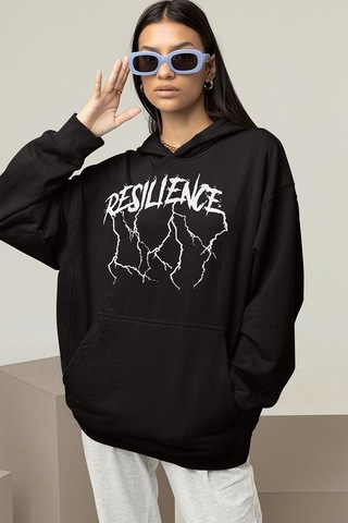 Sevbano Resilience Baskılı Unisex Oversize Tasarım Hoodie Siyah