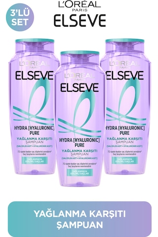 ELSEVE Hydra Pure Salisilik Asit içeren Yağlanma Karşıtı Nemlendirici Şampuan 3'lü Set