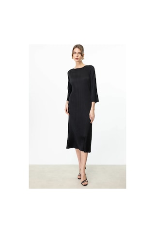 Ekol Kadın Akordiyon Kumaş Maxi Boy Elbise 5920 Siyah Siyah