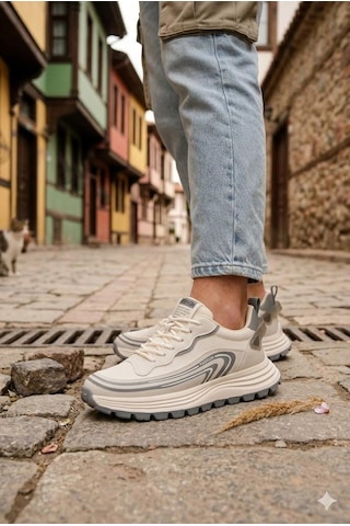 Pepita E274 Rahat Hafif Özel Tasarım Spor Sneaker Erkek Ayakkabı Krem