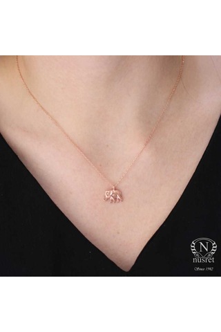 Nusret 925 Ayar Gümüş Fil Charm Kolye, Pembe 409243957