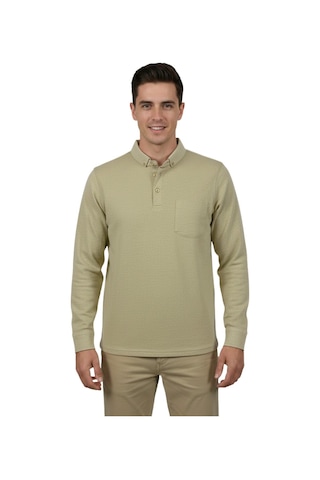 Erkek Gömlek Yaka Jakarlı Cepli Regular Fit Sweatshirt Bgl-st04957 Bej