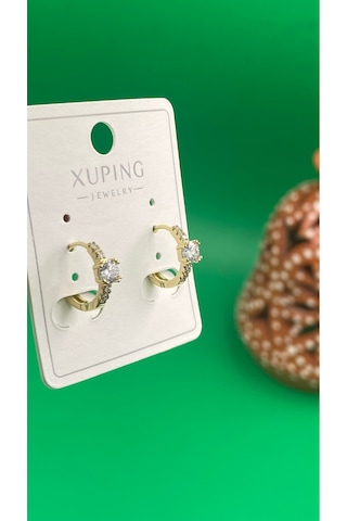Xuping 14k Altın Renginde Tek Taş Detaylı Küçük Halka Küpe Gold