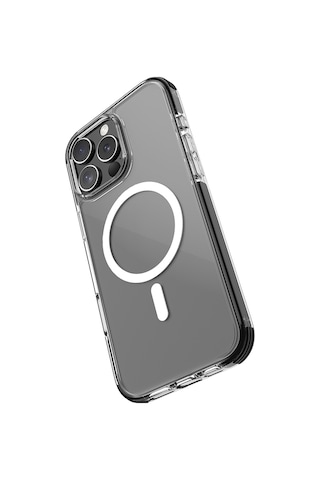 Apple iPhone 16 Pro Max Kılıf Magsafe Uyumlu Airbag Tasarımlı Raptic Clear Serisi Şeffaf Kapak Siyah