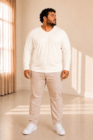 Sngl Tekstil Erkek Büyük Beden Oversize Uzun Kollu V Yaka T-shirt 3xl 4xl 5xl 6xl 7xl 8xl 9xl Ekru
