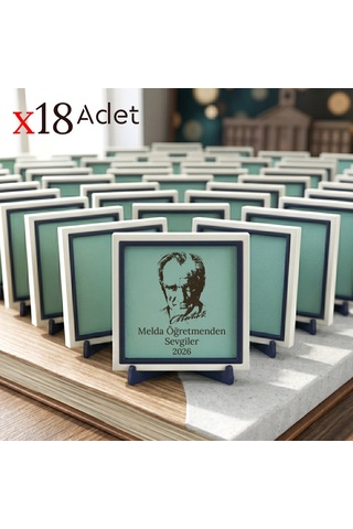 Öğretmenden Öğrencilerine Anlamlı Veda 18 Li Set Atatürk Portreli Ve Kişiye Özel Hatıra 10x10 Cm