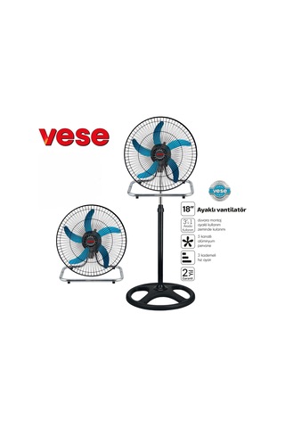 Sanayi Tipi Ayaklı Vantilatör - 5 Metal Kanatlı, 3 Kademe Hız