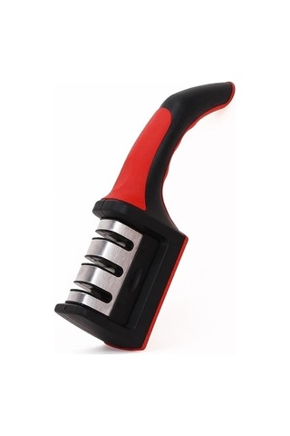 Promosyonca 3 Aşamalı Profesyonel Bıçak Bileyici, Ergonomik Tutma Saplı, Siyah-kırmızı Sku: Smg8690010547828