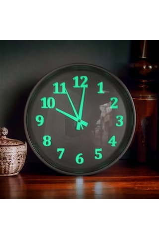 Fosforlu Gece Parlayan Gümüş Salon Mutfak Ofis Duvar Saati 28 Cm Gümüş