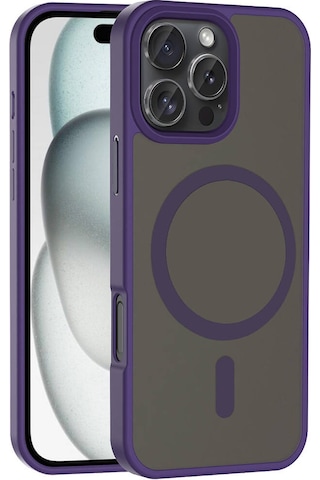 Apple Uyumlu iPhone 16 Pro Max Kılıf M-safe Şarj Özellikli Mat Arka Yüzey Zore Sio Kapak Derin Mor