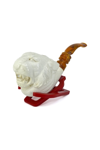 Lületaşı Pipo Doğal Lületaşı El Yapımı Özel Kutulu - Aslan Gravür İşleme